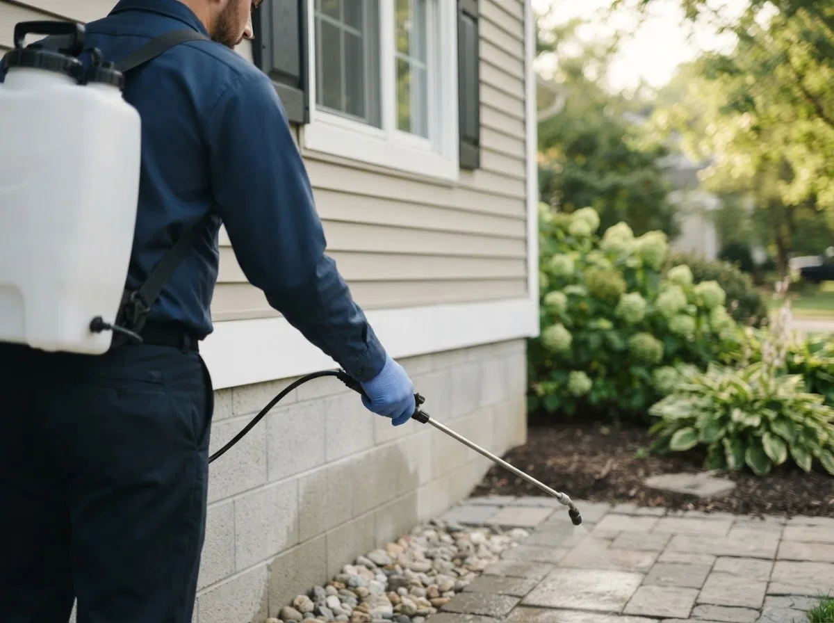 Pest control technician inspecting a home in Spring Grove, IL
